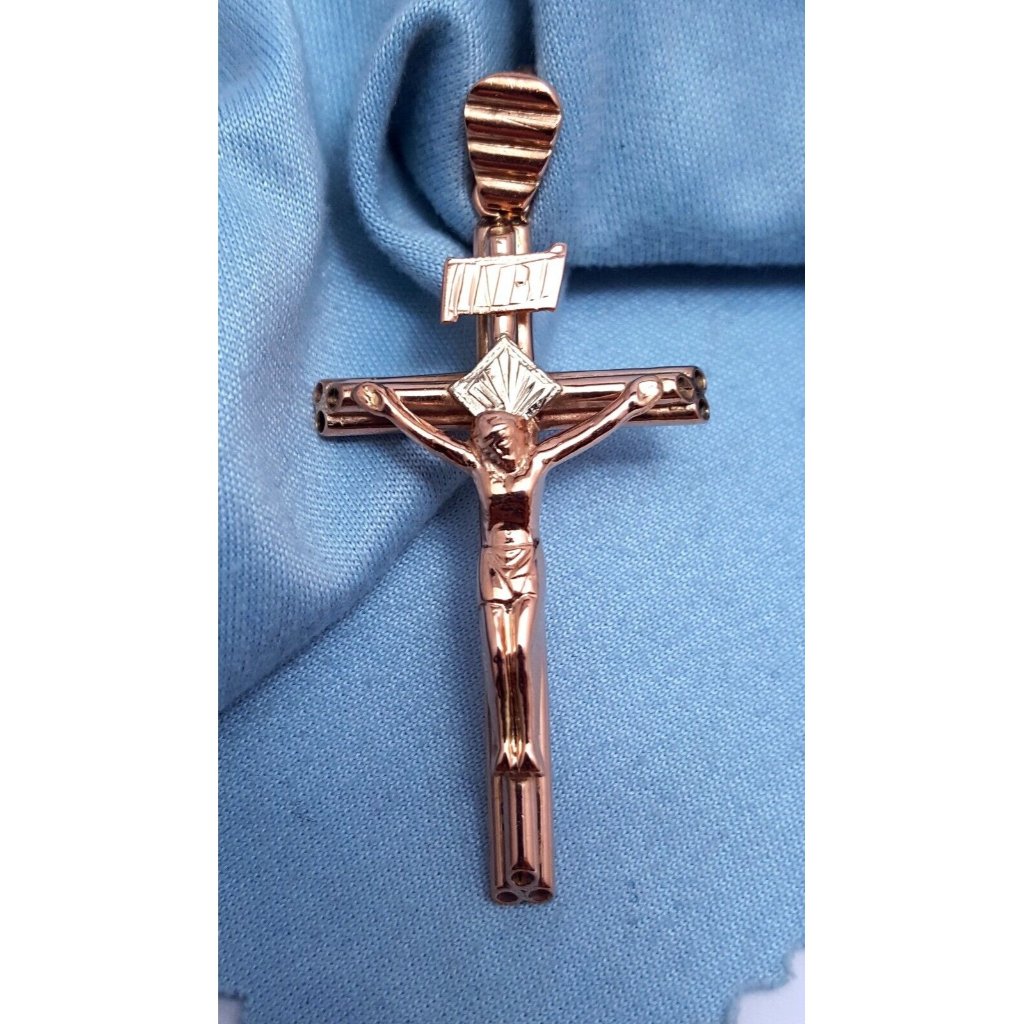 14k Solid Two Tone Multi Color Gold Designer Religious Jesus Cross Charm Pendant